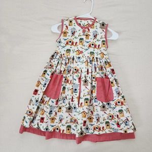 Vintage Birdhouse & Birds Pocket Dress kids 6/8